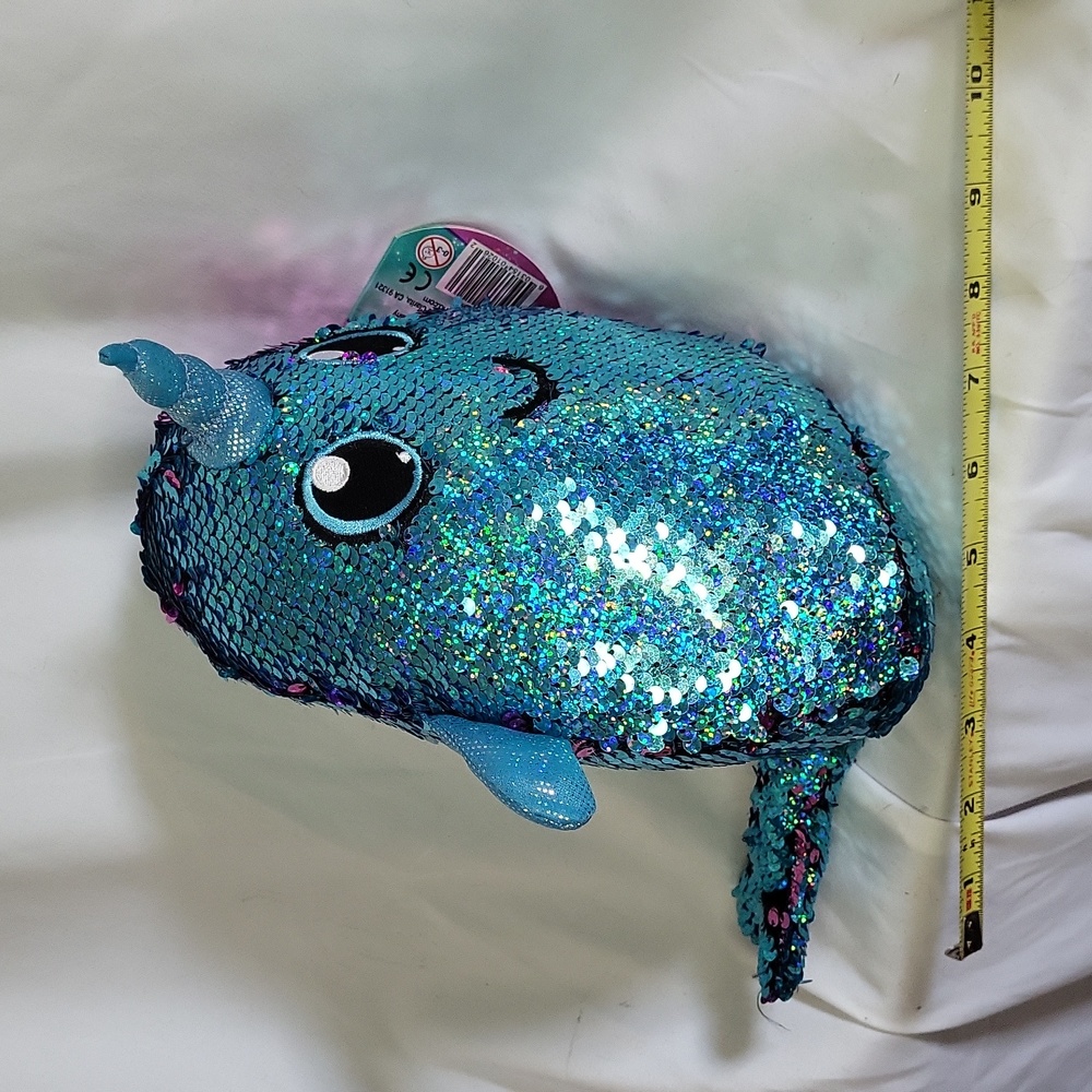Shimmeez Arlo Narwhal Flip Sequin Plush Reversible Colors w/ Hang Tag Good Used